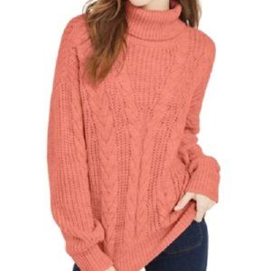 CRAVE FAME Small Turtleneck Sweater Cable Knit Chest:42" Pink Womens NEW Juniors
